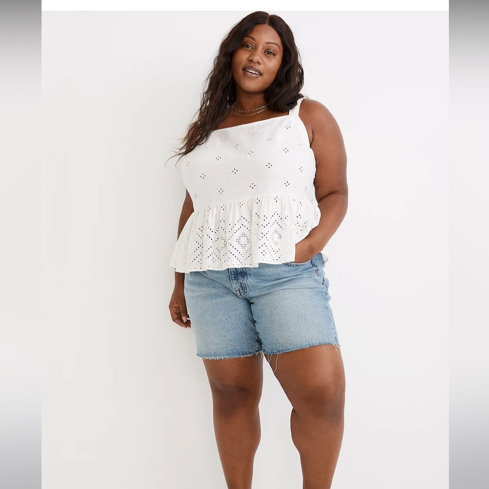 NWT Size 1X Madewell Rosalie Tie-Strap Top in Geo Eyelet White